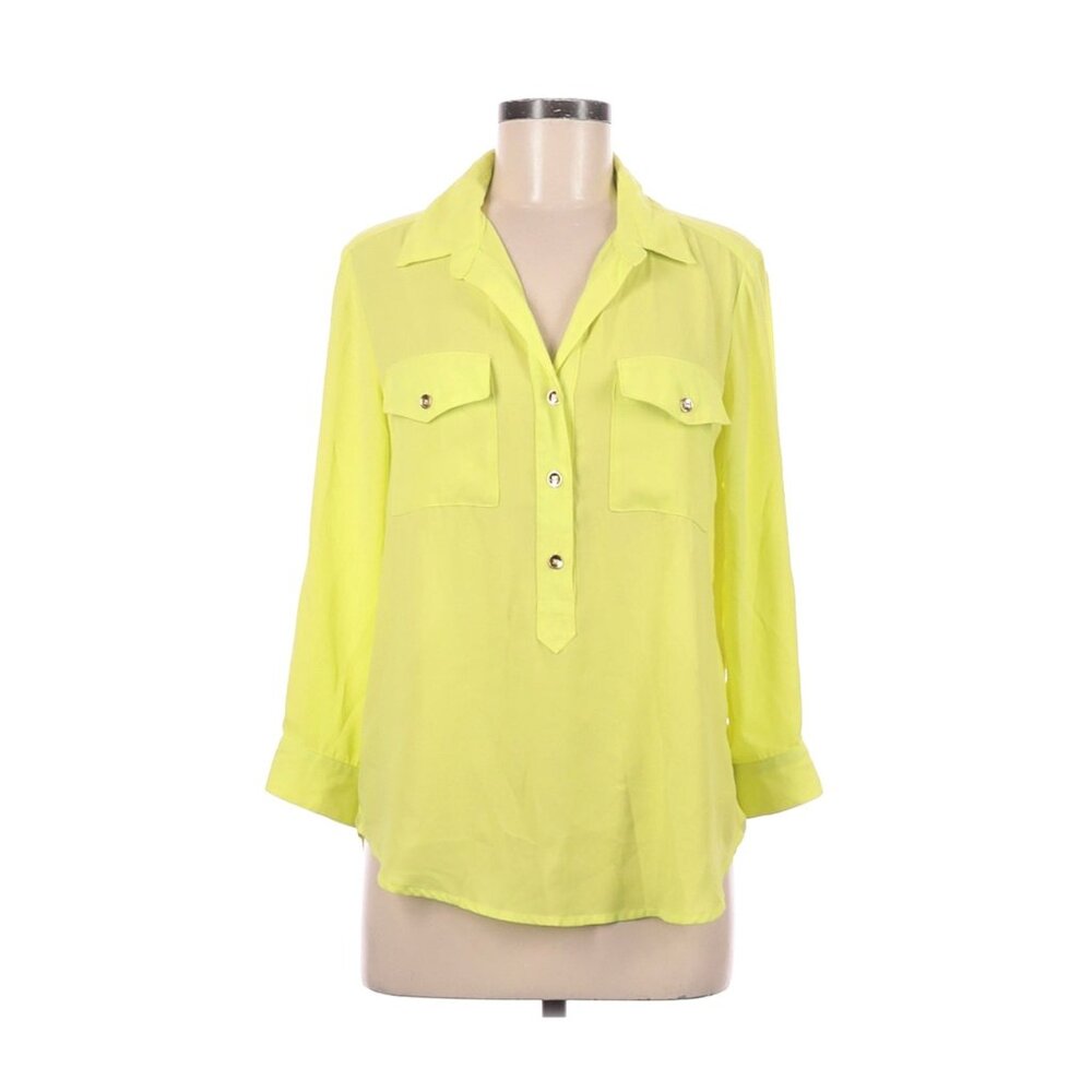 Hutch Lime Green Button-Front Blouse With Long Sleeves & Collared Neckline